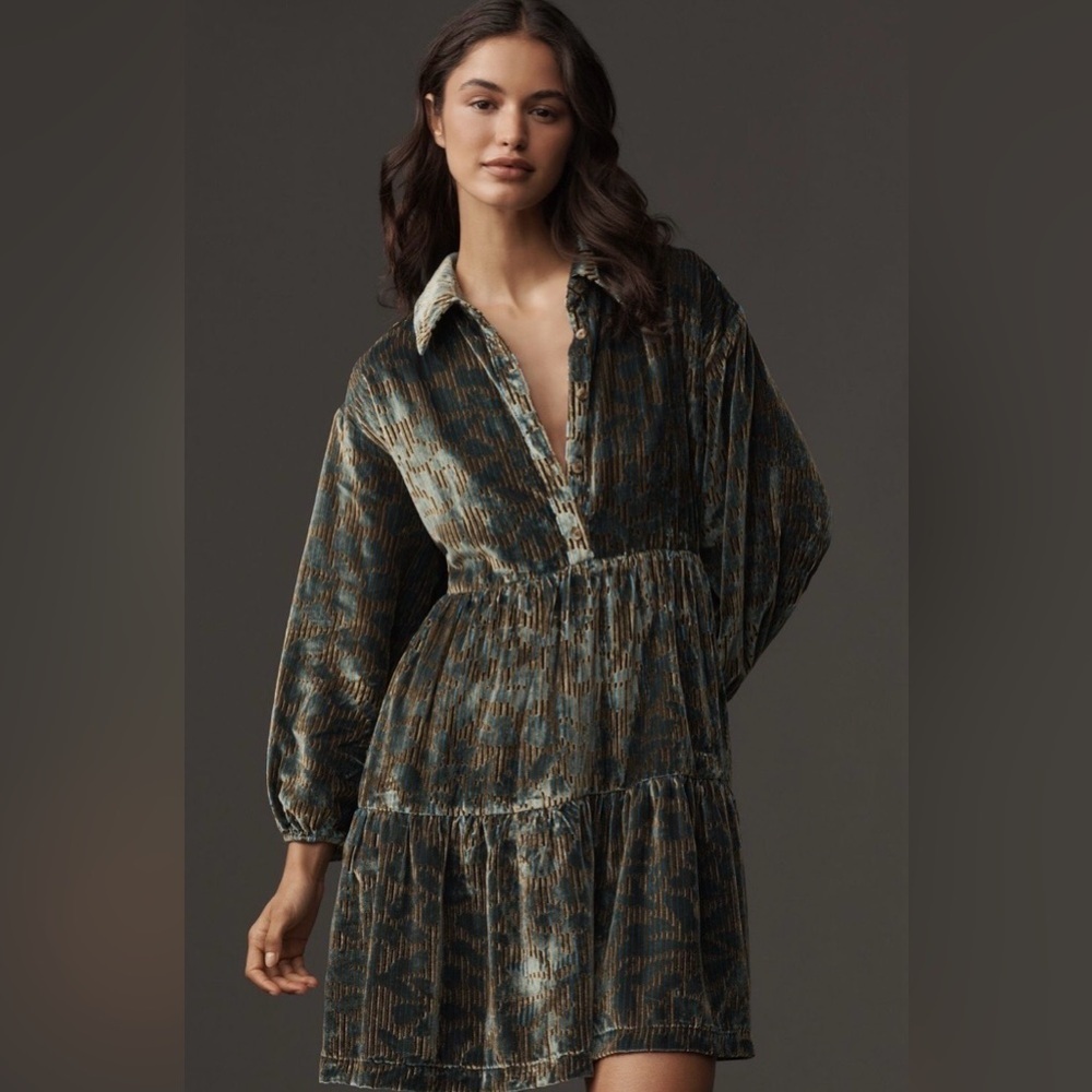 Anthropologie Bettina Velvet Tiered Mini Dress Size XS NEW